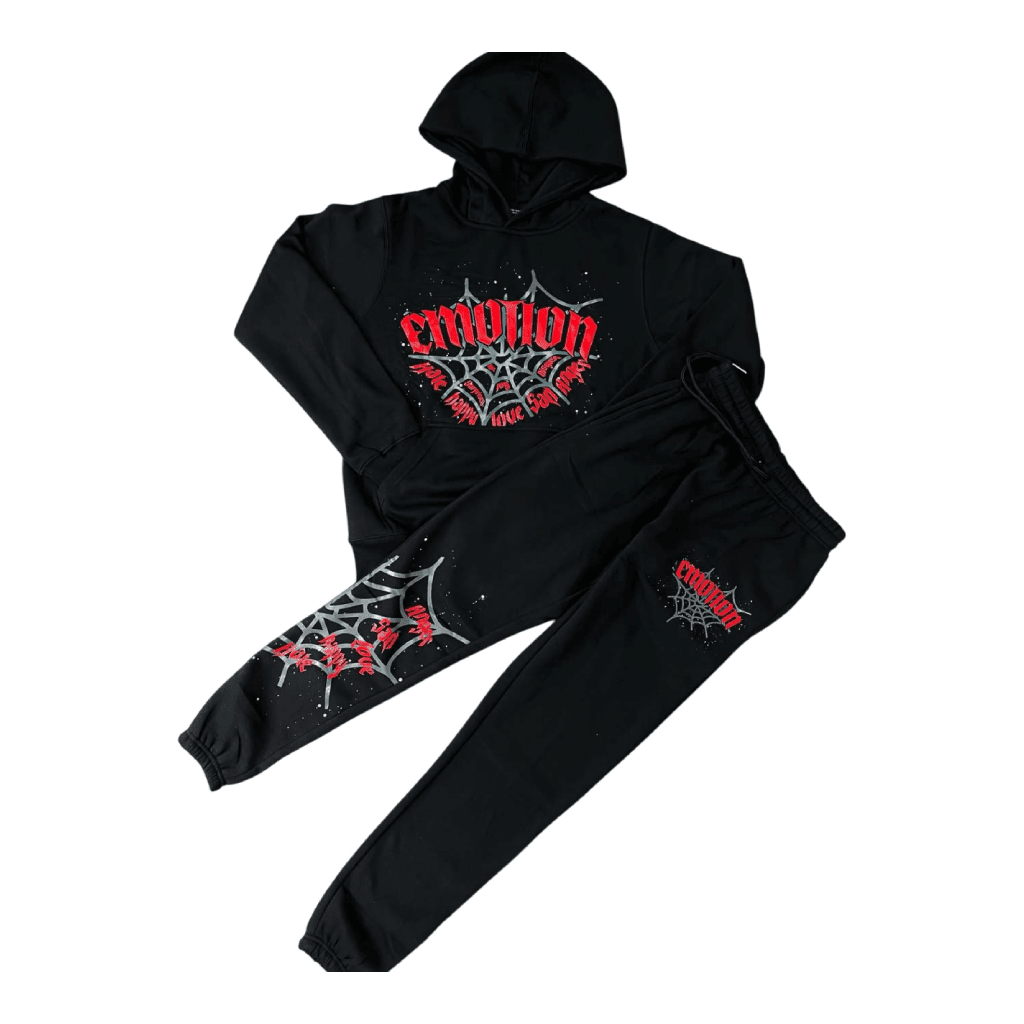 Mixed Emotional Brand Black Spiderweb Tracksuit