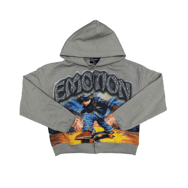 font Mixed Emotional Last Grey Rhinestone Hoodie
