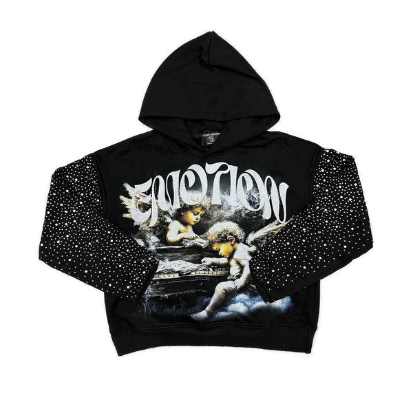 Fallen-Angels-Rhinestone-Hoodie Mixed Emotional Brand Black Angels Hoodie