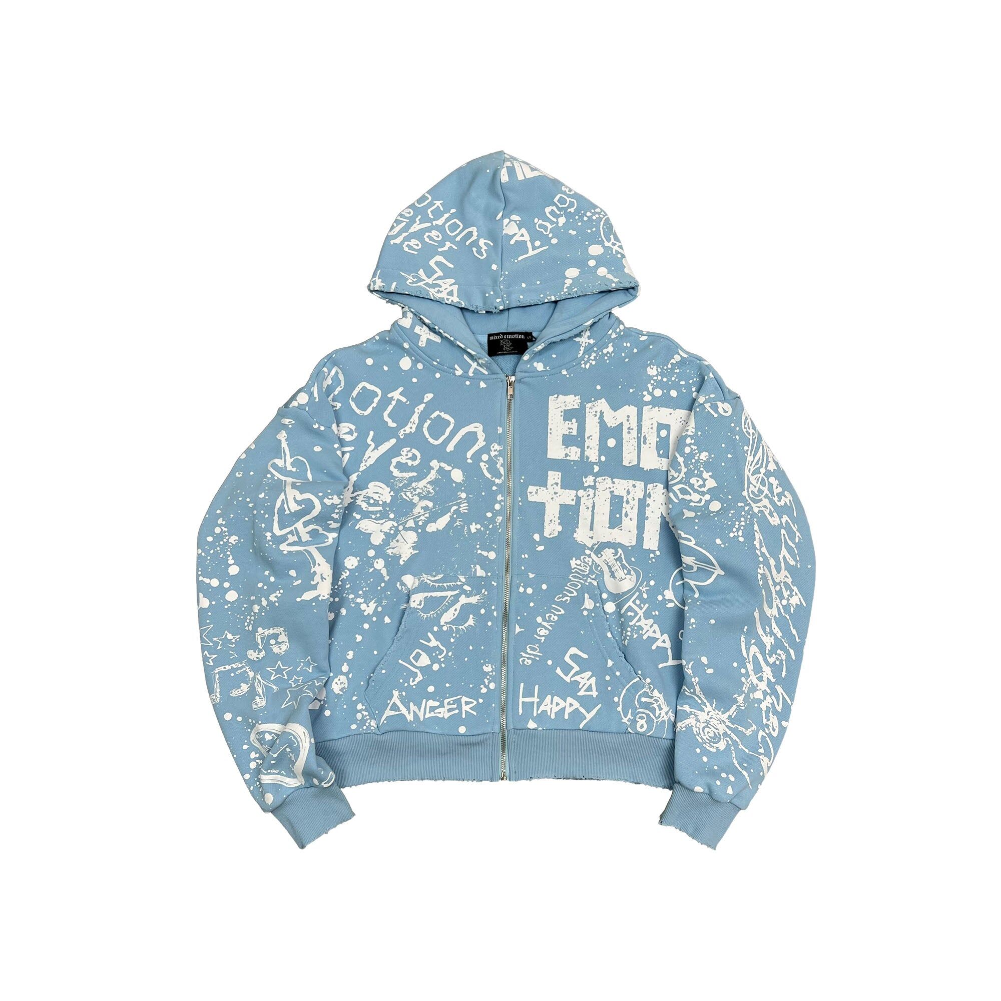 Mixed Emotional Brand Graffiti Blue Hoodie