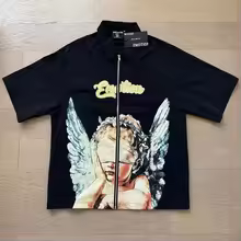 Mixed Emotional Brand Angel Zipper Navy Shirt